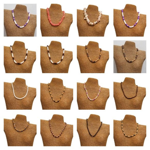 Puka & Wood Necklace 17" White with Black - Picture 4 of 7